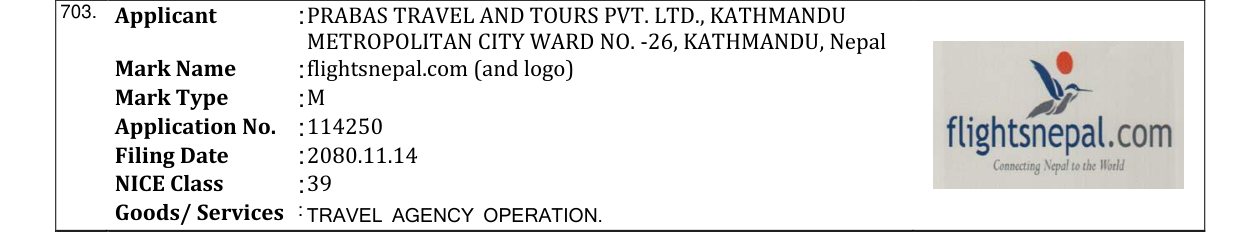 Original bulletin entry for flightsnepal.com (and logo)