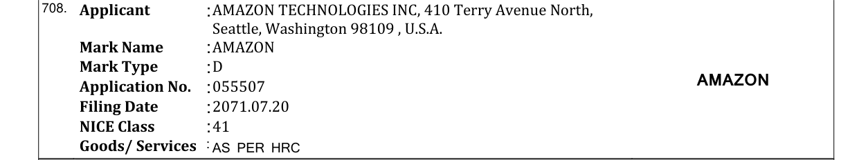 Original bulletin entry for AMAZON