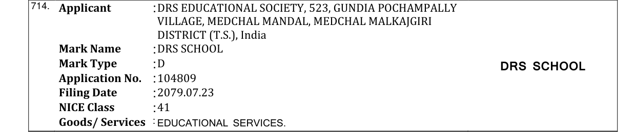 Original bulletin entry for DRS SCHOOL