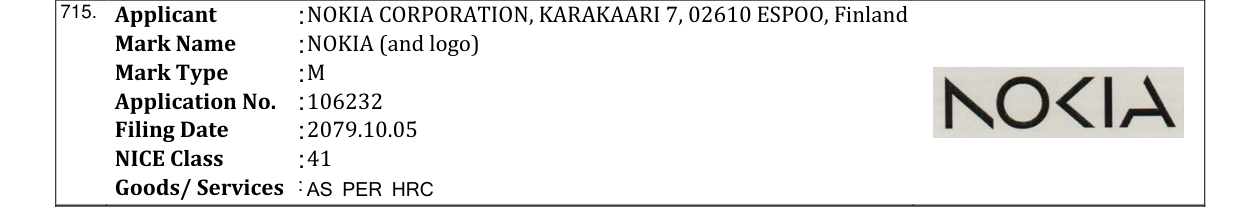 Original bulletin entry for NOKIA (and logo)