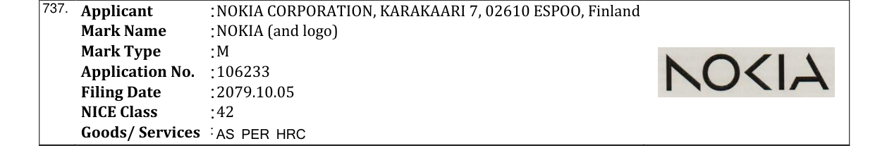 Original bulletin entry for NOKIA (and logo)
