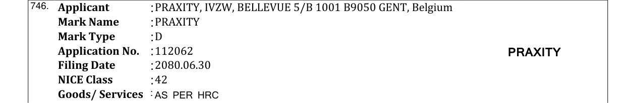 Original bulletin entry for PRAXITY