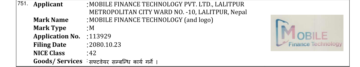 Original bulletin entry for MOBILE FINANCE TECHNOLOGY (and logo)