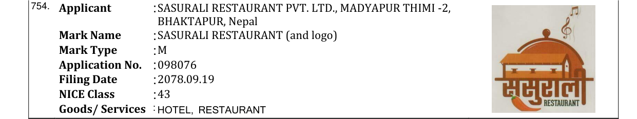 Original bulletin entry for SASURALI RESTAURANT (and logo)