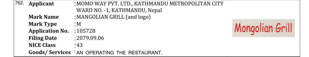 Original bulletin entry for MANGOLIAN GRILL (and logo)