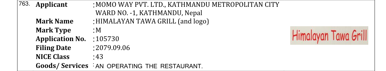 Original bulletin entry for HIMALAYAN TAWA GRILL (and logo)