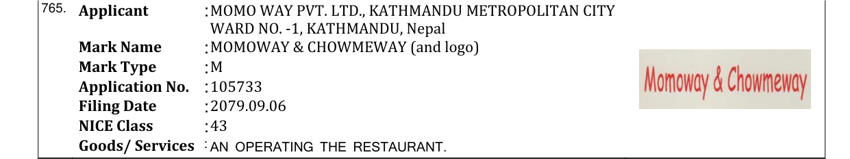 Original bulletin entry for MOMOWAY & CHOWMEWAY (and logo)
