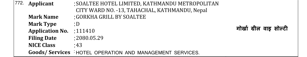 Original bulletin entry for GORKHA GRILL BY SOALTEE