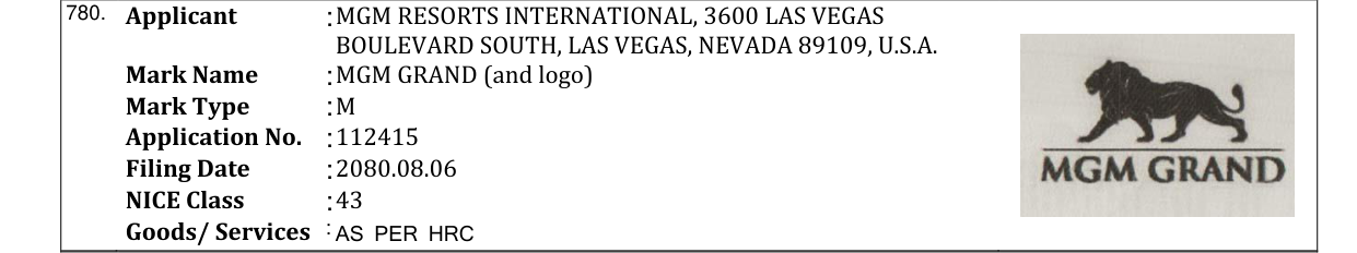 Original bulletin entry for MGM GRAND (and logo)