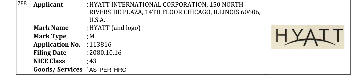 Original bulletin entry for HYATT (and logo)