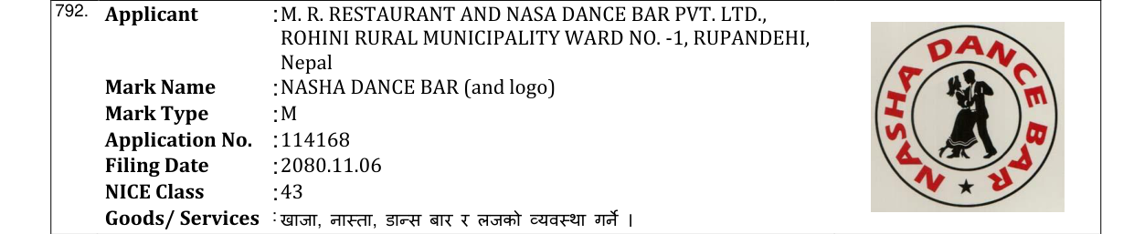 Original bulletin entry for NASHA DANCE BAR (and logo)