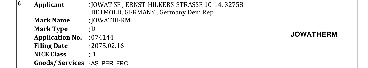 Original bulletin entry for JOWATHERM
