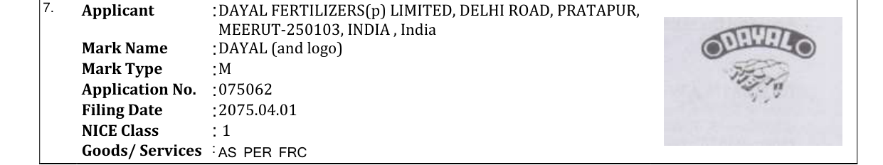 Original bulletin entry for DAYAL (and logo)