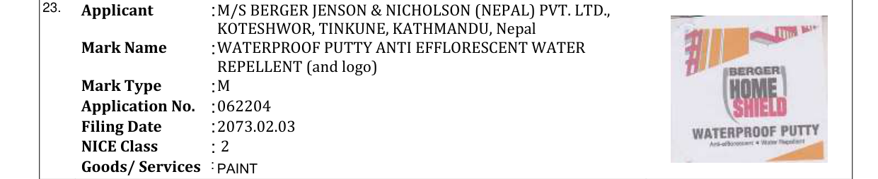 Original bulletin entry for WATERPROOF PUTTY ANTI EFFLORESCENT WATER REPELLENT (and logo)