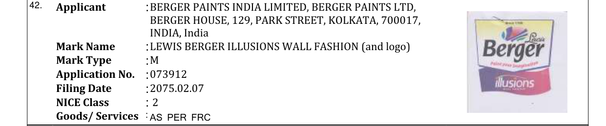 Original bulletin entry for LEWIS BERGER ILLUSIONS WALL FASHION (and logo)