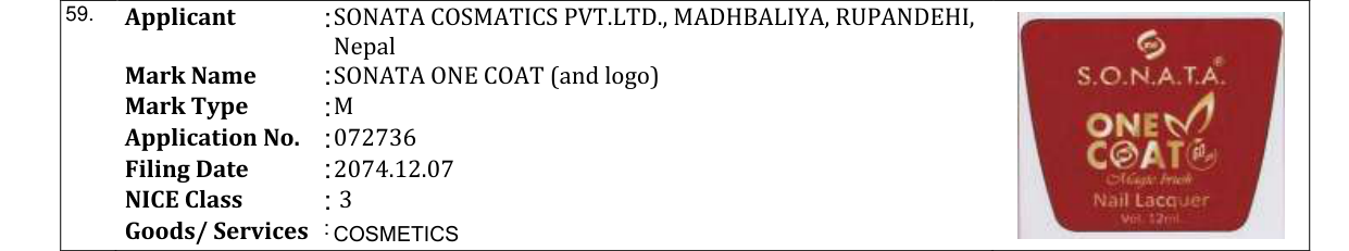 Original bulletin entry for SONATA ONE COAT (and logo)
