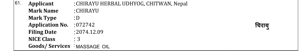 Original bulletin entry for CHIRAYU