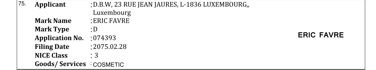 Original bulletin entry for ERIC FAVRE