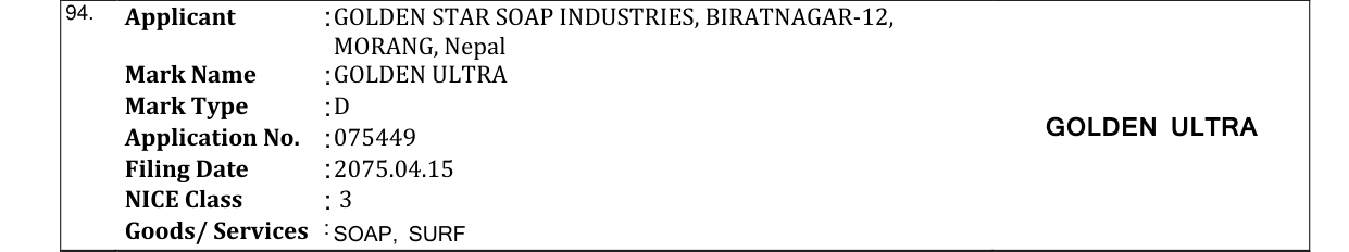 Original bulletin entry for GOLDEN ULTRA