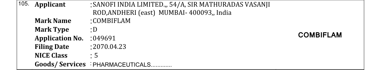 Original bulletin entry for COMBIFLAM