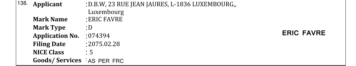 Original bulletin entry for ERIC FAVRE