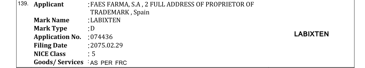 Original bulletin entry for LABIXTEN