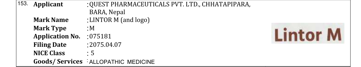 Original bulletin entry for LINTOR M (and logo)