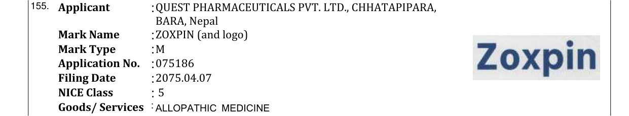 Original bulletin entry for ZOXPIN (and logo)