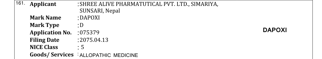 Original bulletin entry for DAPOXI
