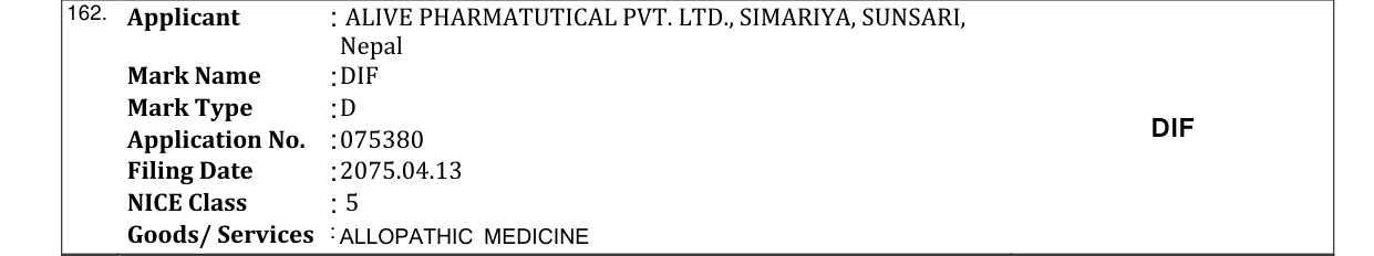 Original bulletin entry for DIF