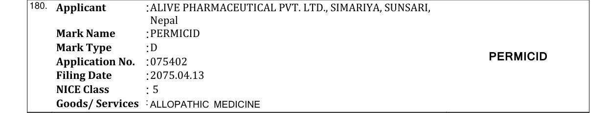 Original bulletin entry for PERMICID