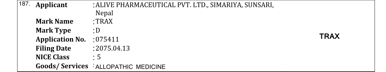 Original bulletin entry for TRAX