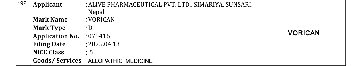 Original bulletin entry for VORICAN