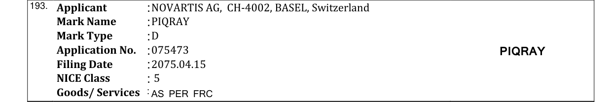 Original bulletin entry for PIQRAY