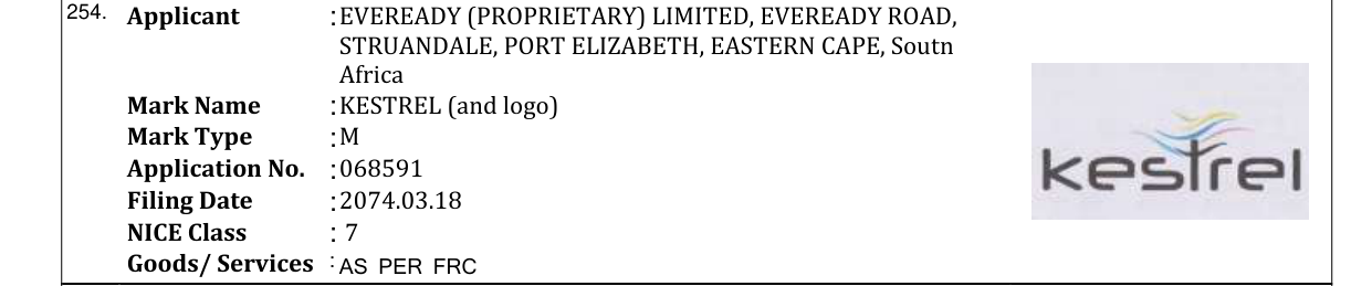 Original bulletin entry for KESTREL (and logo)