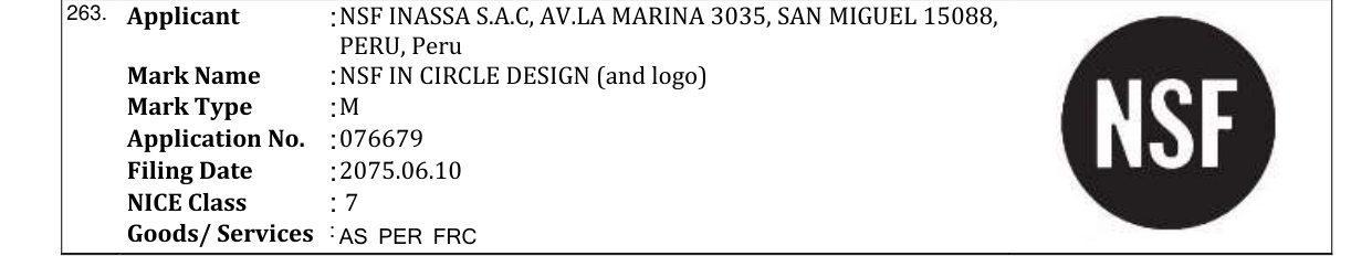 Original bulletin entry for NSF IN CIRCLE DESIGN (and logo)