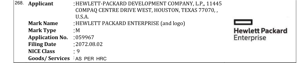 Original bulletin entry for HEWLETT PACKARD ENTERPRISE (and logo)