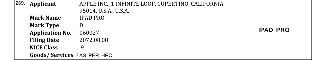 Original bulletin entry for IPAD PRO