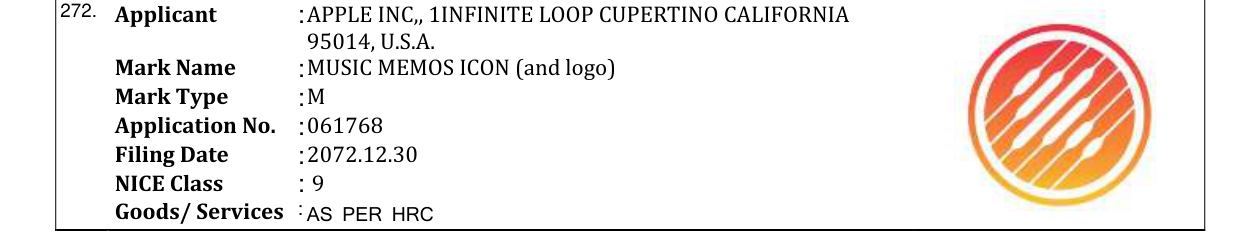 Original bulletin entry for MUSIC MEMOS ICON (and logo)
