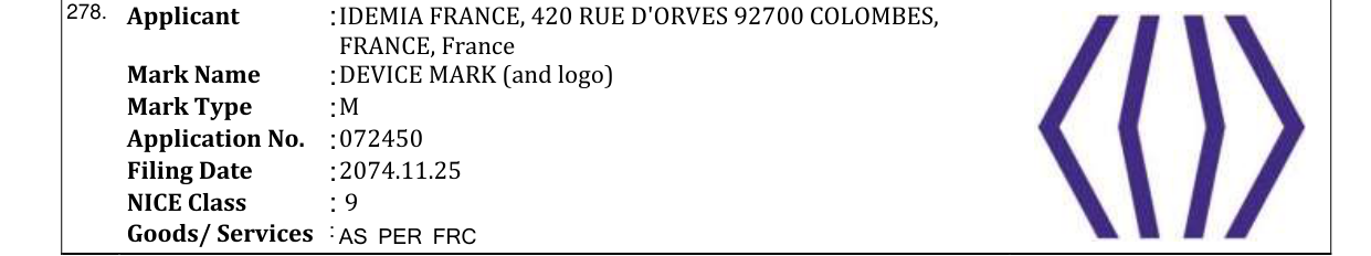 Original bulletin entry for DEVICE MARK (and logo)