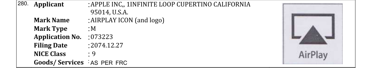 Original bulletin entry for AIRPLAY ICON (and logo)