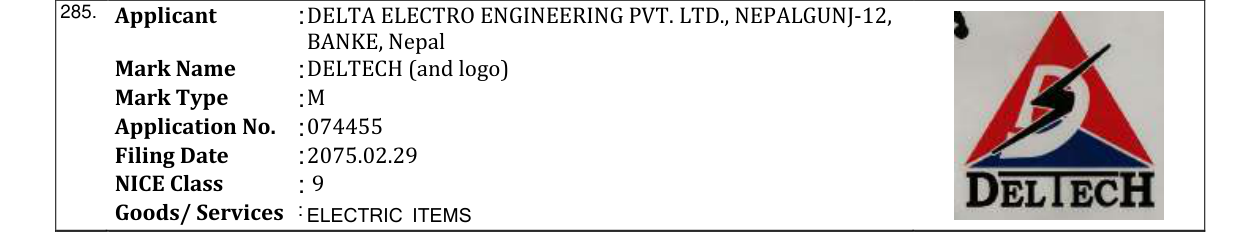 Original bulletin entry for DELTECH (and logo)