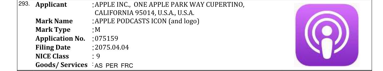 Original bulletin entry for APPLE PODCASTS ICON (and logo)