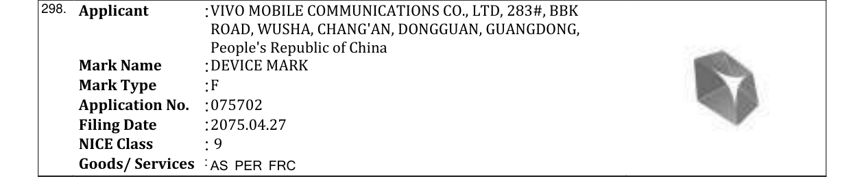 Original bulletin entry for DEVICE MARK