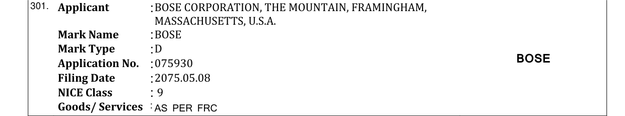 Original bulletin entry for BOSE