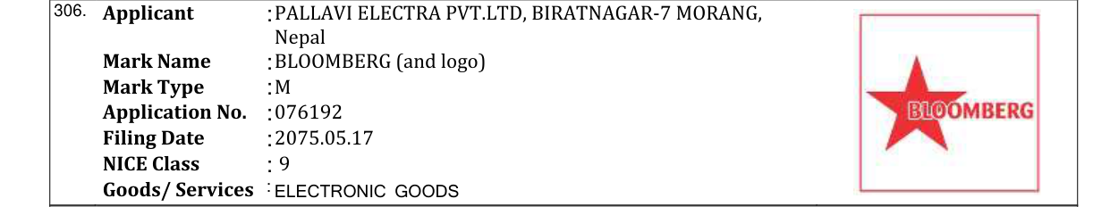 Original bulletin entry for BLOOMBERG (and logo)