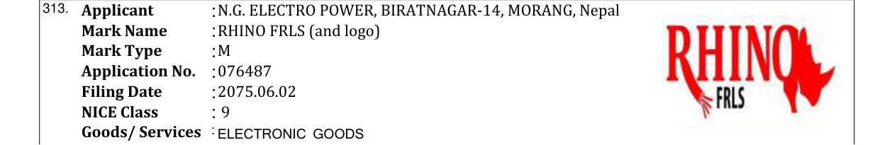 Original bulletin entry for RHINO FRLS (and logo)