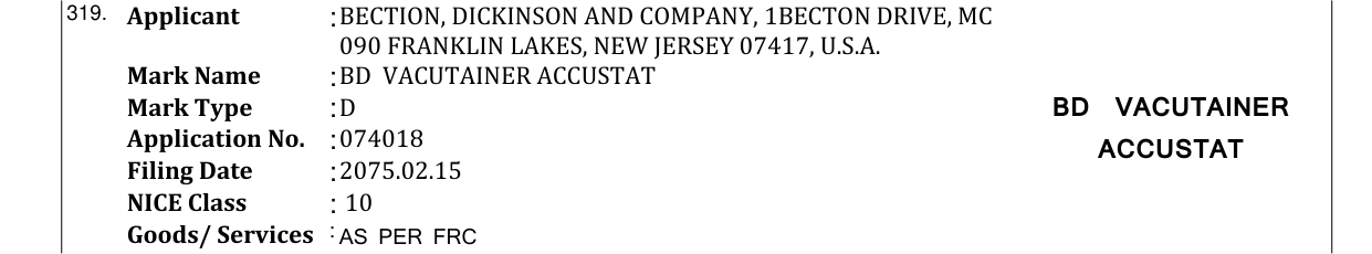 Original bulletin entry for BD VACUTAINER ACCUSTAT