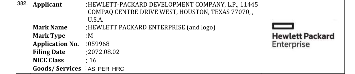 Original bulletin entry for HEWLETT PACKARD ENTERPRISE (and logo)