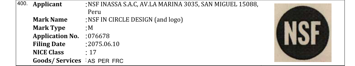 Original bulletin entry for NSF IN CIRCLE DESIGN (and logo)